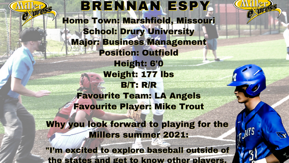 Miller Express Sign Outfielder Brennan Espy for the 2021 Season 